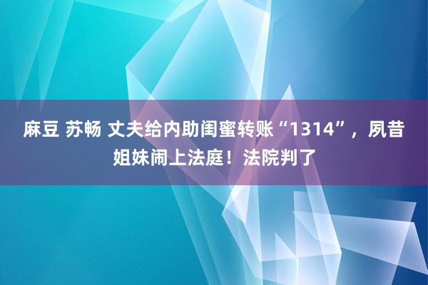 麻豆 苏畅 丈夫给内助闺蜜转账“1314”，夙昔姐妹闹上法庭！法院判了